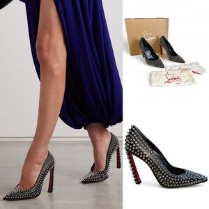 CHRISTIAN LOUBOUTIN Condora Spikes Pump 100mm EU 39 US 9 Heel Pointed Toe Black